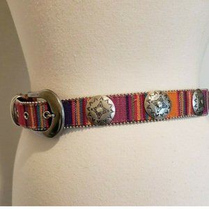 Vintage Southwestern Belt Multicolor Silver Concho